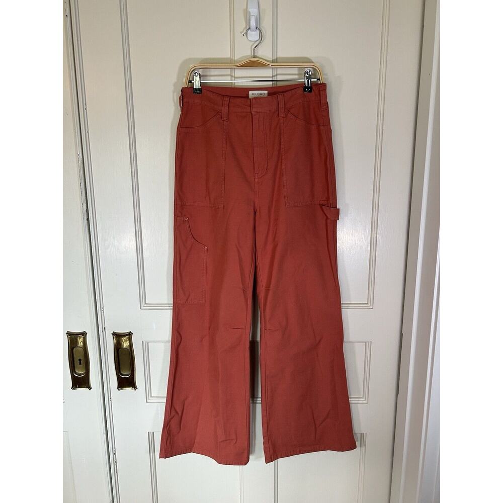 Pilcro Painted Puddle Flare Cargo Pants Womens Size 28 Burnt Orange Boho - Picture 4 of 14